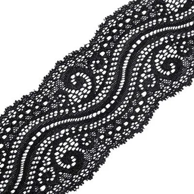 1m extravagante elastische Spitze, 65mm breit, schwarz