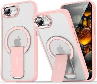 Image de Étui magnétique pour iPhone 16e/iPhone 17e, compatible MagSafe, dos mat, coque antichoc avec support – Rose