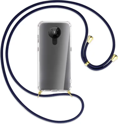 Produktbild von Handykette Backcover-Schutzhülle mit Band (Metall goldfarben) für Nokia 5.3 - dunkelblau