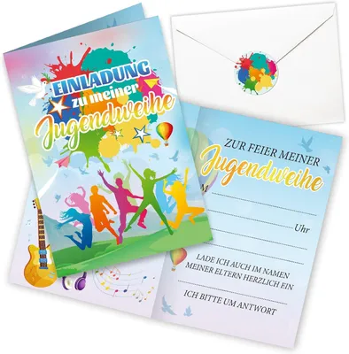 Productafbeelding van Uitnodigingskaarten 12 stuks, kleurvol, met enveloppen en stickers, voor verjaardagen en feesten
