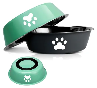 Produktbild von 2 Stück Edelstahl Fressnapf 860ml für Hunde und Katzen mit rutschfestem Silikonboden