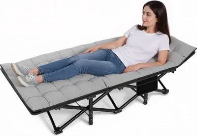 Obrázek produktu pro Skládací kempinkové lůžko s perleťovou bavlněnou matrací (71×190 cm), šedočerné skládací lůžko pro dospělé, přenosné lůžko pro hosty do kanceláře, na cesty, domů