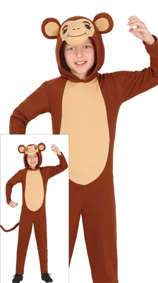 Produktbild von Affen Overall Kapuze Niedliches Tierkostüm Schwanz Braun Beige Kinder Fasching, Größe: 110/116 Farbe: Braun