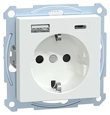 Produktbild von Schneider Electric Merten Schuko USB Steckdose Typ A+C System M Unterputz Weiß