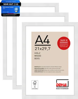Obrázek produktu pro DEHA Designový rámeček Fontana (sada 3 ks), A4, 21x29,7 cm, dřevo, bílá barva