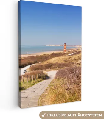 Produktbild von MuchoWow® - Leinwandbilder - Strand - Meer - Leuchtturm - Niederlande, Wandbild, Wanddeko Bilder Wohnzimmer, 40x60 cm