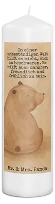 Produktbild von Mr. & Mrs. Panda Kerze Bär Schulterblick Design 29 x 8 cm XL - Weiß - Geschenk, Bedruckte, Motivation, Blockkerze, Stumpenkerze, Bären, Selbstachtung, Teddy, Wachskerze