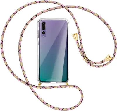 Produktbild von Handykette Backcover-Schutzhülle mit Band (Metall goldfarben) für Huawei P20 Pro - rosa Karo