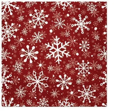 Produktbild von RP 20 Servietten Christmas Snowflakes red - Weiße Schneeflocken auf rot 33x33cm