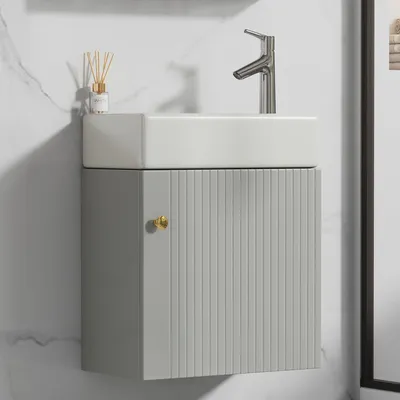 Immagine prodotto di Mobili da bagno Lavabo con mobiletto 55 cm , Mobiletto sospeso bianco , Mobili per il bagno degli ospiti piccoli