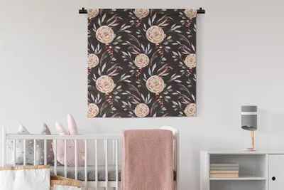 Produktbild von MuchoWow® Wandteppich Wandbehang Rosen - Braun - Muster 90x90 cm Tapisserie Dekoration Wandtuch - Wandaufhänger