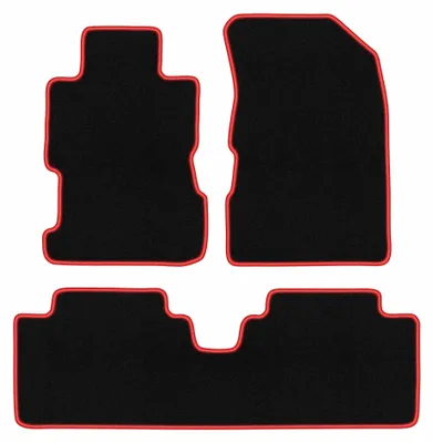 Zdjęcie produktu dla Dywaniki samochodowe welurowe CARLUX-RED do: Honda Civic VII (2001-2005, sedan) czarne z czerwonym obszyciem, z mocowaniami