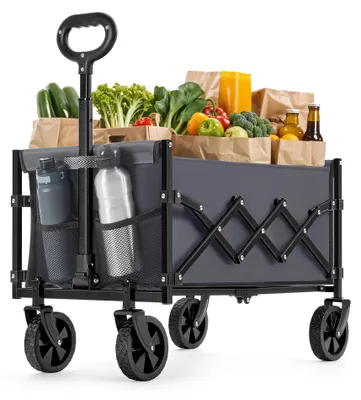 Produktbild von Garten Bollerwagen Handwagen - GFW909 - Klappbarer Griff - 4 Räder - Für Garten & Outdoor - Braun