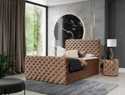 Produktbild von Boxspringbett Schlafzimmerbett HIMAL 180x200cm in Stoff Riviera Creme