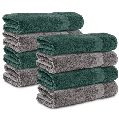 Produktbild von Komfortec 8er Duschtücher 70x140 cm Set aus 100% Baumwolle, 470g/m², Frottee, Weich, Anthrazit Grau/Dunkelgrün