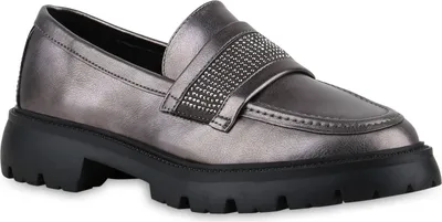 Produktbild von VAN HILL Damen Loafers Slippers Strass Profil-Sohle Schuhe 841430, Farbe: Grau Metallic, Größe: 37