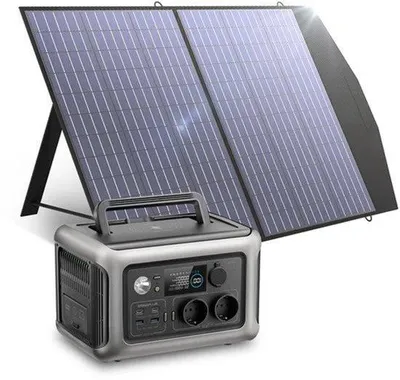 Imagen del producto de Estación de energía solar portátil de 600W con panel solar de 100W, batería LiFePO4 de 299Wh, UPS y MPPT, para camping y como fuente de energía de respaldo, color