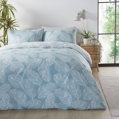 Immagine prodotto di Set di lenzuola per letto reversibile, 200 x 200 cm, con motivo a foglie di palma