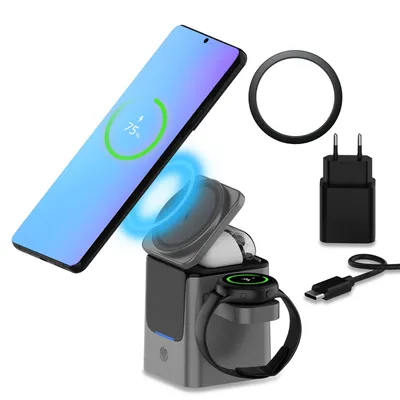 Produktbild von Induktive Ladestation 15W für Samsung – 3 in 1 Kabelloses Ladegerät -Magnet Ring