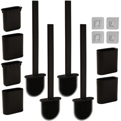 Produktbild von 4er-Set WC-Bürste mit Silikonborsten, 4 Toilettenbürsten inkl. Bürstenhalter, schwarz, schnell trocknend, die effizientere Art der Toiletten Hygiene