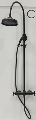 Produktbild von Casa Padrino Luxus Badezimmer Duschgarnitur Schwarz H. 111-138,5 cm - Brauseset mit Überkopfbrause und Handbrause - Badezimmer Accessoires - Luxus Qualität -  Italy