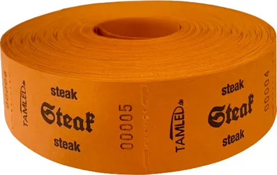 Produktbild von Bonrolle STEAK orange dreisprachig 1000 Abrisse perforiert fortlaufd. nummeriert