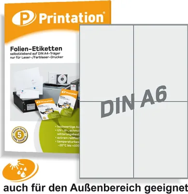 Produktbild von Universal Etiketten 105 x 148,5 mm WETTERFEST - Folienetiketten weiß auf A4 58my 2x2