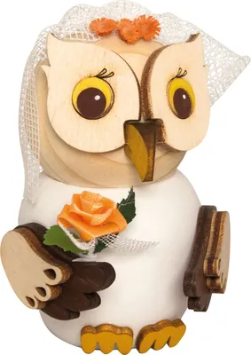 Produktbild von Drechslerei Kuhnert - Mini-Eulen aus Holz - Braut - ca. 7 cm groß - als Dekoration oder Geschenk geeignet