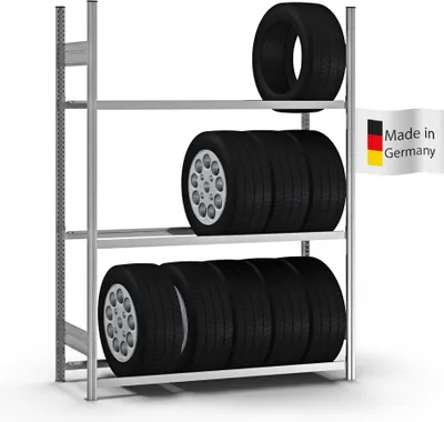 Produktbild von PROREGAL Reifenregal Stecksystem MAGNUS Germany | HxBxT 200x150x40cm | 3 Ebenen | Fachlast 150kg | Verzinkt