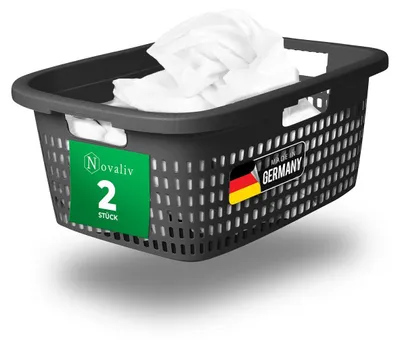 Produktbild von Novaliv 2er-Set Wäschekorb mit 3 Griffen 25L Anthrazit, Wäschebox Set Wäscheeimer Wäschebehälter für Bad Wäsche Schmutzwäsche, Wäschekörbe Schmutzwäschebehälter Haushalt Korb Sammler Box