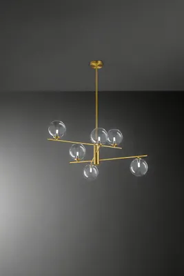 Produktbild von Verstellbare Deckenleuchte aus Metall und Aluminium, brüniertes Messing, 6xG9, modernes Design, Glasdiffusoren – Perenz