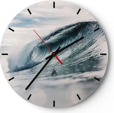Produktbild von Wanduhr - Rund - Glasuhr - Welle Meer Ozean - 40x40cm - Schleichendes Uhrwerk - Lautlos - zum Aufhängen bereit - Dekoration Modern - Wanddekoration aus Glas - C3AR40x40-4516