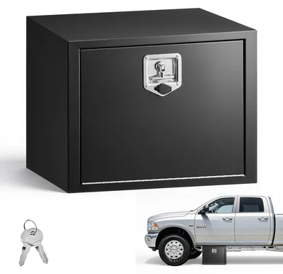 Image de Boîte de rangement sous châssis VEVOR pour camion 609 x 457 x 457 mm, en acier laminé à froid, étanche, avec poignée en T et serrure, pour remorques de camion, fourgonnettes, coffre à outils, boîte sous châssis, noir
