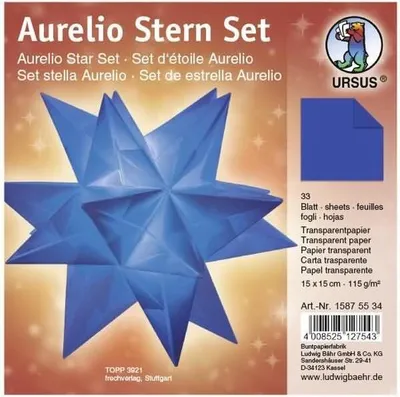 Produktbild von Faltblätter Aurelio Stern Transparentpapier 115g/qm 15x15cm 33 Blatt blau