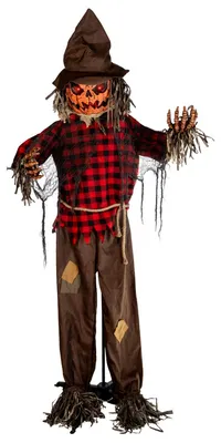 Produktbild von Riesige Kürbis-Vogelscheuche 198cm „The Hollow Harvester“ – Halloween Animatronic mit Mundbewegung
