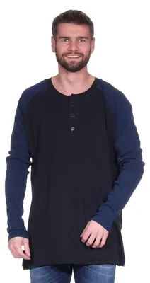 Produktbild von Herren Oversize-Schnitt Langarm Shirt Baumwolle zweifarbig Schwarz/Dunkelblau XL