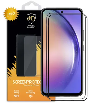 Productafbeelding van 2-Pack MobyDefend Screenprotectors - Geschikt voor  Samsung Galaxy A54  -  Screensavers Met Zwarte Randen - Gehard Glas
