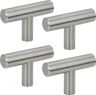 Immagine prodotto di set di 4 pomelli per mobili in acciaio inox spazzolato - Maniglia moderna in argento per armadi e cassettiere