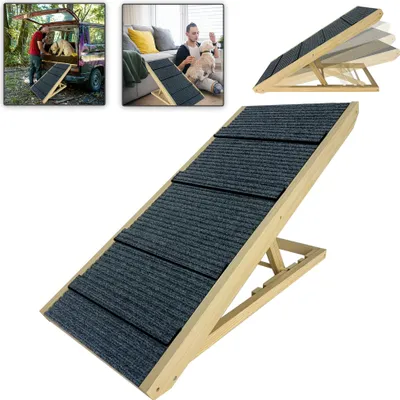 Obrázek produktu pro XINZI Schody pro psy Rampy pro psy Skládací pro malé psy a kočky, přenosné schody pro psy Výškově nastavitelné schody pro domácí mazlíčky ze dřeva, délka 100 cm