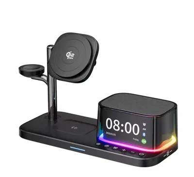 Produktbild von Qi2 25 W 5-in-1-Magnetischer kabelloser Ladeständer mit Lautsprecher 25 W Schnellladung für iPhone 17, 16, 15 Pro Max, AirPods, iWatch