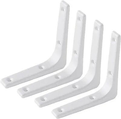 Productafbeelding van L-vormige wandhouder - Versterkte hoekbeugel - 10 cm - Wit - Voor het bevestigen van houten platen
