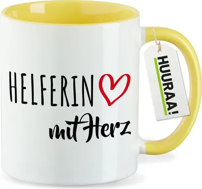 Produktbild von Huuraa Kaffeetasse Herferin mit Herz 330ml Gelb Keramik Kaffeebecher Geschenkidee