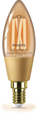 Produktbild von Philips Smart LED Filament Vintage C35 Kerze 4,9W = 25W E14 Gold 370lm CCT 2000K-5000K Dimmbar WiZ App Google Alexa Apple Home Bluetooth WiFi