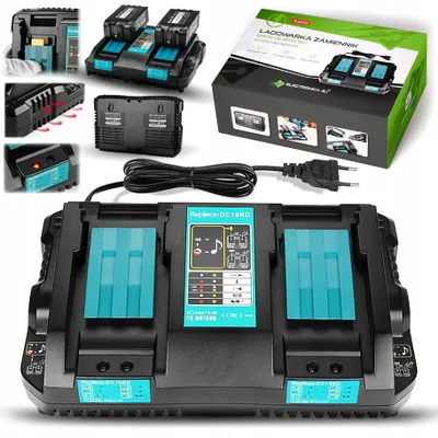 Zdjęcie produktu dla Ładowarka zamiennik Makita DC18RD 18V 2 porty do baterii akumulatorów