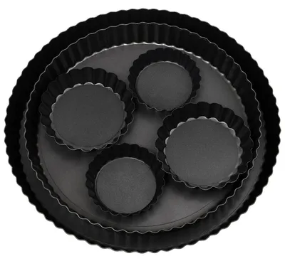 Immagine prodotto di Set di 6 teglie per torte Tarteform con fondo removibile, dimensioni 28/24/10/8 cm, teglie per quiche Acciaio al carbonio con rivestimento antiaderente