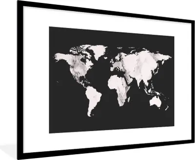 Produktbild von MuchoWow® MuchoWow® Gerahmtes Poster Weltkarte - Marmor - Weiß 90x60 cm - Poster mit zchwarzem Bilderrahmen - Wanddekoration - Fotos