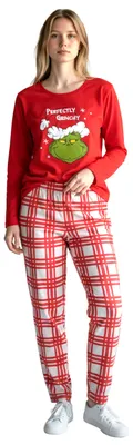Produktbild von The Grinch Schlafanzug für Damen - Perfectly Grinchy Pyjama Set Langarm Oberteil mit Hose Rot S