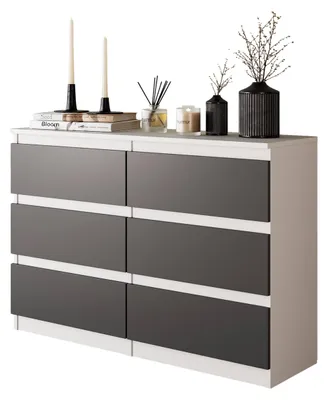 Image de Commode blanc mat / gris anthracite à 6 tiroirs – Buffet moderne pour chambre à coucher et salon – Commode moderne – GABRIEL
