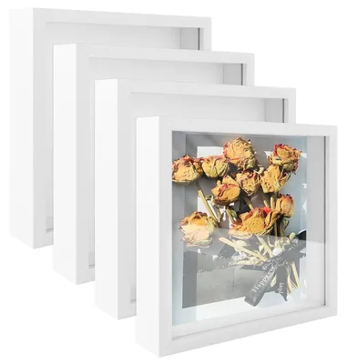 Image de 4 cadres photo 3D de 20x20 cm - Cadres photo blancs en relief, prêts à êtreReproductionés