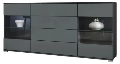 Produktbild von Sideboard Bari V2, Kommode mit 2 großen Türen und 4 Schubladen, Anthrazit matt/Graphit Seidenmatt (166,5 x 75,5 x 35)